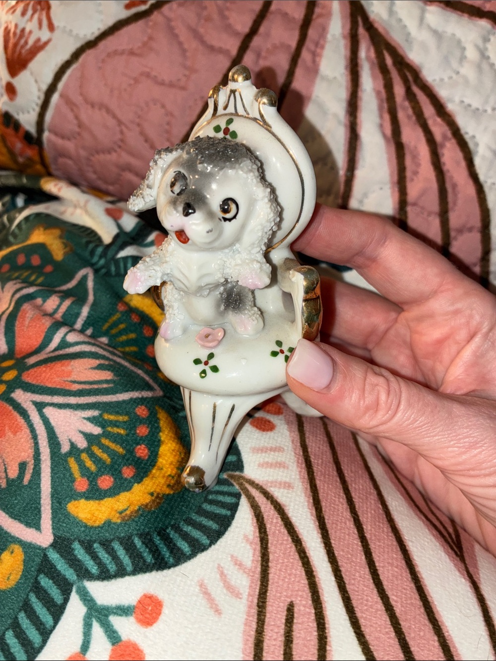 Vintage 1950s Japan Spaghetti Poodle on Chair Porcelain Figurine MCM